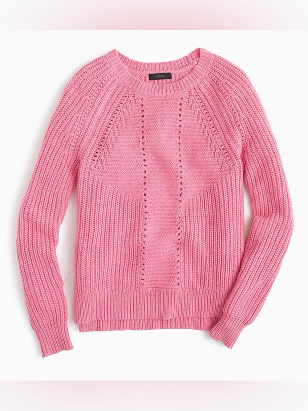 J. Crew Wool Cotton Pointelle Crewneck Sweater S Bubblegum Pink Preppy Luxury
